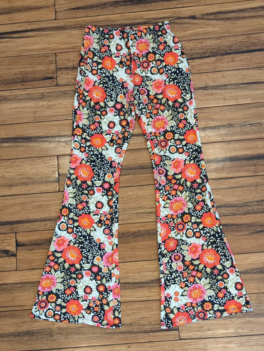 Billabong Floral Bell Bottom Pants - Black Multicolor